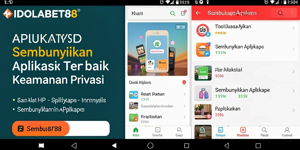 Tampilan antarmuka utama IDOLABET88 dengan fitur Sembunyikan Aplikasi yang canggih.