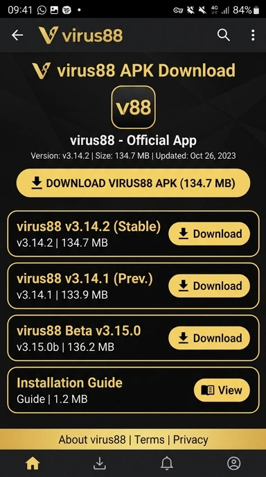 Tampilan halaman APK virus88