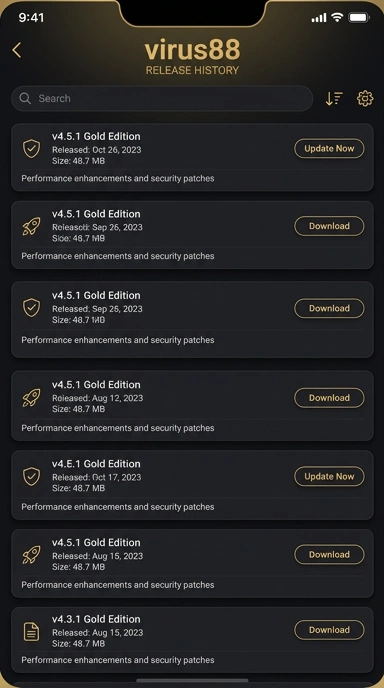 Tampilan riwayat versi virus88